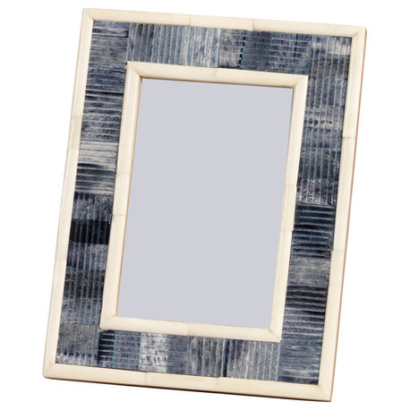 "Mendocino" 4" x 6" Carved Bone Picture Frame, Blue