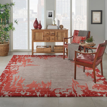 Nourison Symmetry Contemporary Area Rug, Beige and Red, 8'6"x11'6"