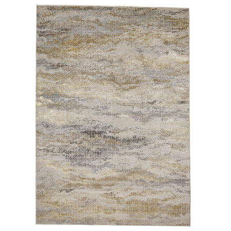 Weave & Wander Tripoli Lux Modern Rug, Gold/Gray, 12'x15'