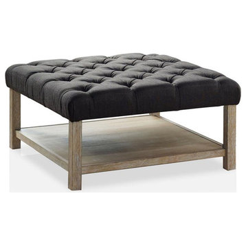 Furniture of America Hoylton Wood Tufted Ottoman in Natural Tone and Dark Gray