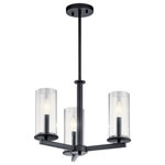 KICHLER - Crosby Black Chandelier/Semi Flush 3-Light - Streamlined and simple, This Crosby 3 light convertible mini chandelier/semi flush ceiling light in Black delivers clean lines for a contemporary style. The clear glass shades enhance this minimalistic design.