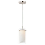 Maxim - Maxim Duo 1-Light Mini Pendant 12289CLSWSN, Satin Nickel - A double glass shade advances the double shade design with the integration of sleek and modern integration of design. Satin White inner glass shades are surrounded by a transparent Clear outer glass, available in your choice of Satin Nickel or Black finished base and supports.