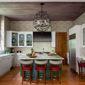 Fearlessly Traditional: Custom Antique Range Hood in a Maximalist Kitchen