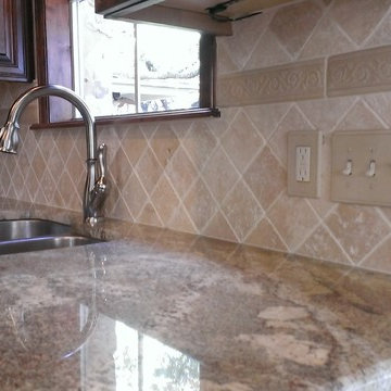 Kitchen - Back splash 4" x 4" Travertine Diagonal Layout