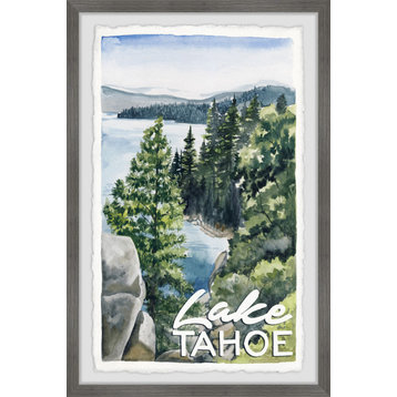 "Panoramic View of Lake Tahoe" Framed Painting Print, 12x18