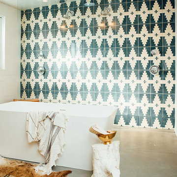 calming yet very adventurous cement patterns in nordic mid-century modern design