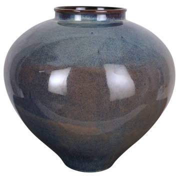 15"x14" Large Lady Ceramic Vase, Neutral Modern Room Decor Blue Brown