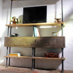 Kensington Scaffolding & Pipe Shelving with a Vintage Locker as Storage - Media Cabinets