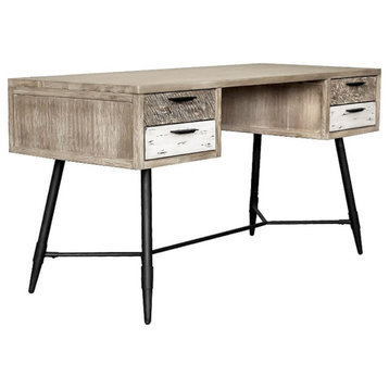 Armen Living Bridges 4-Drawer Modern Wood Desk in Natural/Gray