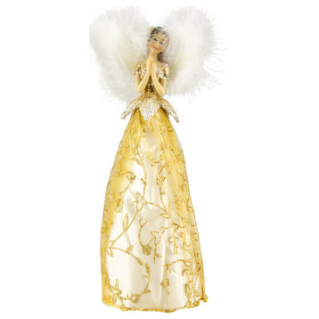 10" Gold Angel with Feather Wings Tree Topper - Unlit