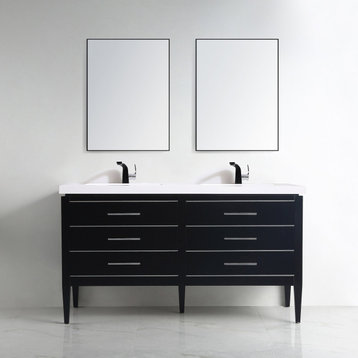 Grace 60" Double Bathroom Vanity Set, Black With Chrome Trim