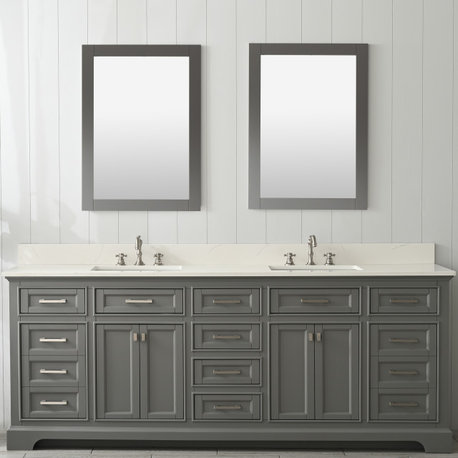Milano Bathroom Vanity, Gray With White Quartz Top, Grey, 84", Non-Modular, Double Sink