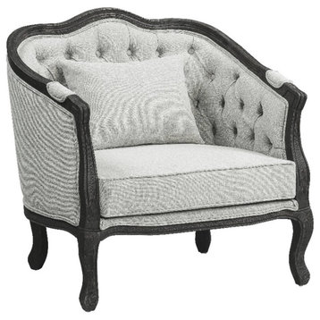 ACME Samael Linen Chair with Wooden Frame and Pillow in Gray and Dark Brown