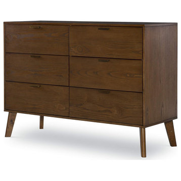 Mid-Century Dresser, Double Design With Angled Legs and 6 Drawers, Walnut