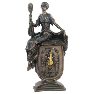 Art Deco Lady With Hand Mirror Clock, Cold Cast Bronze