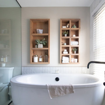 Wet Room Oasis versus Cigar Lounge Style in Dual Bath Remodel