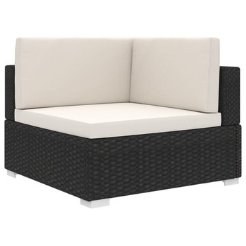 vidaXL Patio Furniture Sofa Chair Corner Seat with Cushions Poly Rattan Black
