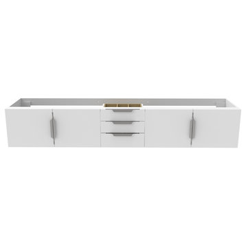 Alpine 84" Wall Mounted Bathroom Vanity, Base Only, White, Chrome Handles