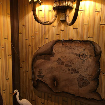 Polynesian Themed Mural thoughout a bathroom, hand-painted by Tom Taylor
