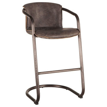 Chiavari Distressed Antique Ebony Leather Bar Chairs, Set of 2