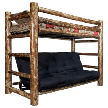 Glacier Country Collection Twin Bunk Bed Over Full Futon Frame With Mattress
