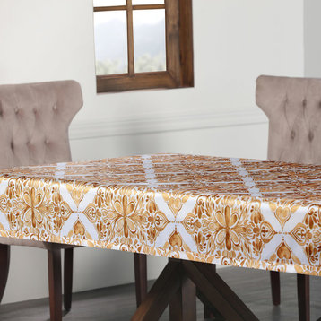 Tiera Designer Faux Silk Taffeta Table Cloth, Gold, 54"x84"