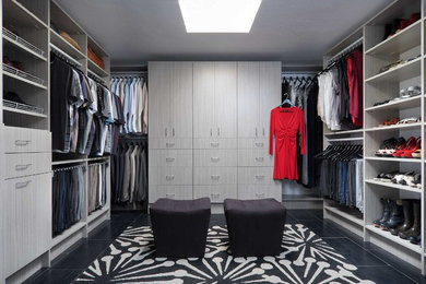 Closet - modern closet idea in Other with gray cabinets