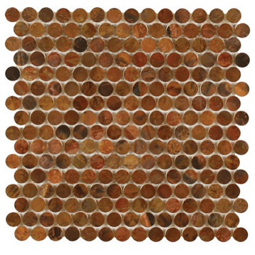 Mosaics Metal Tile Penny Round Stainless Steel, Antique Copper