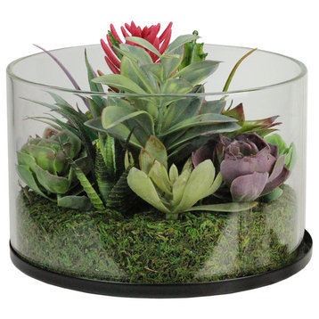 8" Artificial Mixed Succulent Arrangement in Round Glass Jar