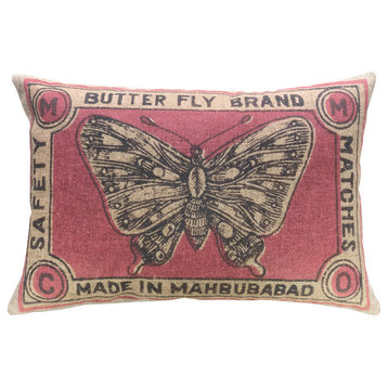 Butterfly Brand Linen Pillow, 18"x12"