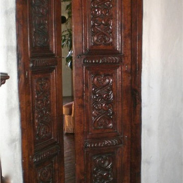 Old world Spanish Mediterranean hand carved wood doors