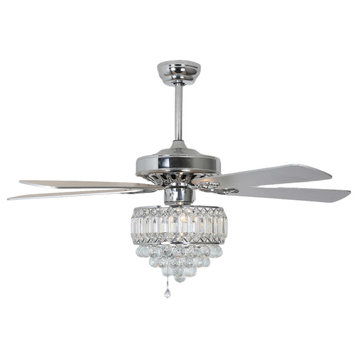 LED Crystal Ceiling Fan with Remote Control and Light Kit Included, Chrome