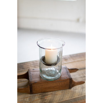 Classic Small 8" Tall Glass Hurricane Rustic Pillar Candle Holder Textured