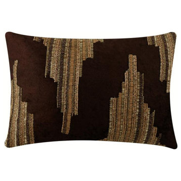 12"x20" Abstract Brown Leather Chenille Rectangle Pillow Covers, Temple Gold