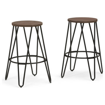 Simeon Metal 26 Inch Metal Counter Height Stool With Wood Seat (Set Of 2)