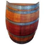 Master Garden Products - Oak Wood Split Wine Barrel Stand, Gloss Lacquer Finished, 26"Wx35"Lx13"D - We recycle these wonderful used wine barrels and reuse them in a variety of ways. This unique wall barrel piece is made from a genuine reclaimed used oak wood barrel.   Split barrels are great to be put against the wall, or around any corners, or areas with limited space. Lacquer finished.Each barrel will look different due to the reclaimed nature of the product. This may include red or pink stain to the wood.