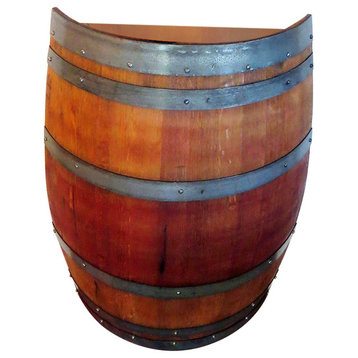 Oak Wood Split Wine Barrel Stand, Gloss Lacquer Finished, 26"Wx35"Lx13"D