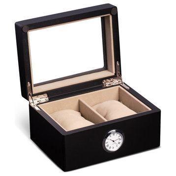 All With Time Watch Box, Double Slot, Black Wood