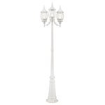 Livex Lighting - Textured White Traditional, Colonial, French Historical, Outdoor Post Light - The classically transitional outdoor Frontenac collection boasts a cast aluminum structure with dazzling ornamental design.  The upwards facing three-head ground post light comes in a textured white finish with clear beveled glass and extravagantly decorative scrolls. The ornate quality of this light will add radiance to your house exterior day or night.