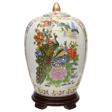 11" Satsuma Birds and Flowers Porcelain Vase Jar