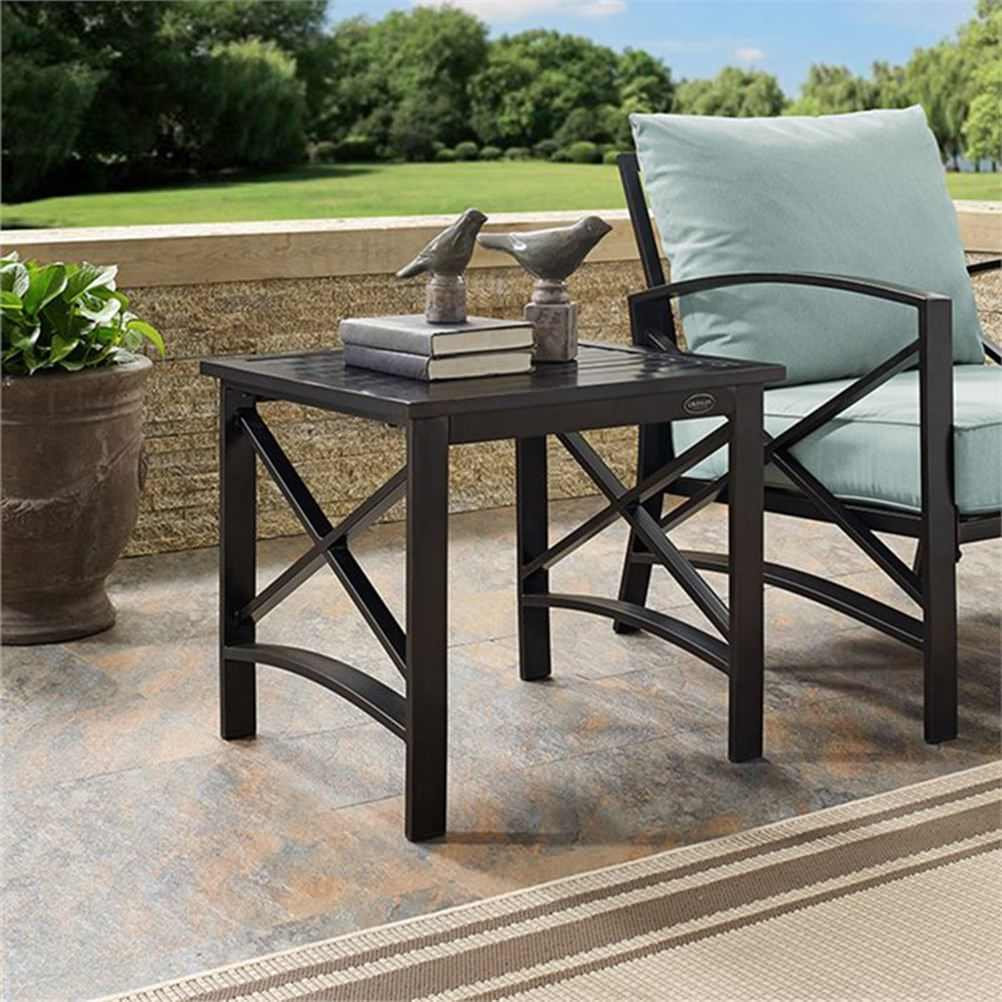 Crosley Furniture Kaplan Metal Patio End Table in Oil Rubbed Bronze ...