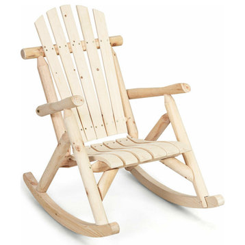 Costway Log Rocking Chair Wood Single Porch Rocker Patio Deck Furniture Natural