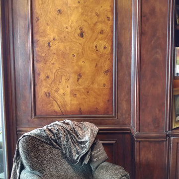 Office study faux burl and wood grained panels and mahogany wood grained walls