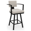 Amisco Akers Swivel Counter and Bar Stool, Cream Faux Leather / Black Metal, Counter Height