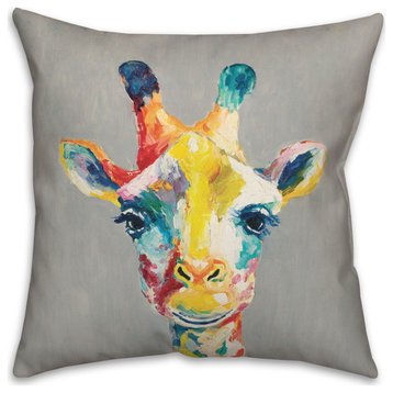 Colorful Giraffe on Gray 18x18 Indoor/Outdoor Pillow