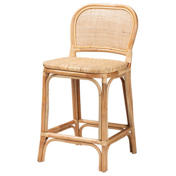 Mindie Modern Bohemian Natural Rattan Collection, Counter Stool