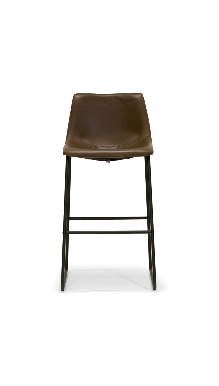 Adan Iron Frame Dark Brown PU Leather Bar Stools, Set of 2