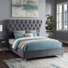 Kira Velvet Upholstered Bed, Gray, King
