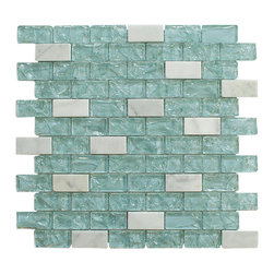Baby Blue Crackle Glass and Bianco Marble Mosaic Tiles - Home Accessories & Decor