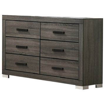6 Drawers Wood Dresser, Gray